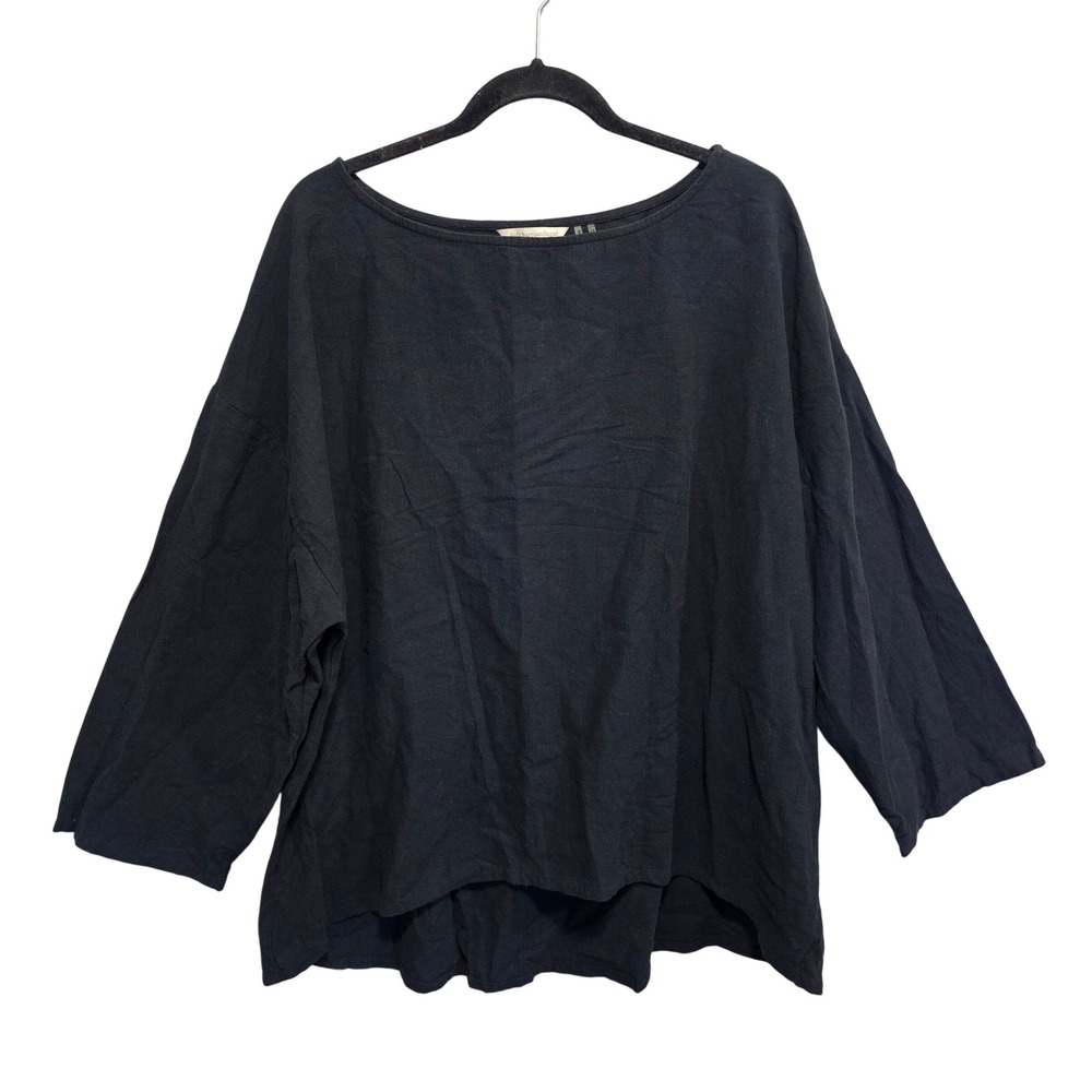 Soft Surroundings Women's Long Sleeve Boat Neck Blouse Black Size 2X 100% Cotton